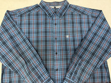 ARIAT PRO SERIES Mens XL Blue Plaid Cotton Button Down Long Sleeve Western Shirt
