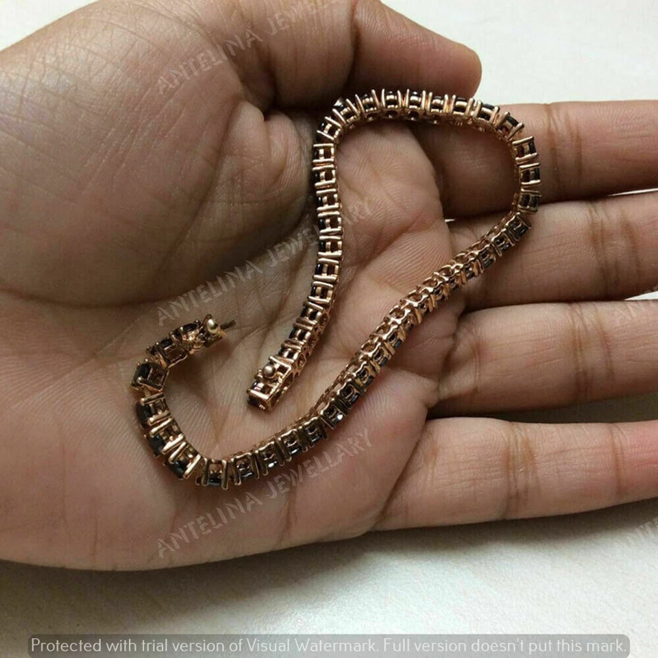 Pulseira de tênis redonda simulada de diamante preto 7 quilates folheada a ouro rosa prata 925 - Imagem 4 de 4