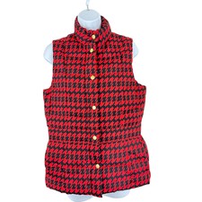 Madison Womens Sz M Red Black Houndstooth Puffer Vest Gold Hardware Adjustable
