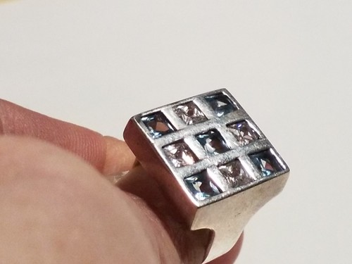 925 Sterlingsilber verstellbarer quadratischer Ring Original Clr/Blau Kristall Einheitsgröße passend - Bild 12 von 12