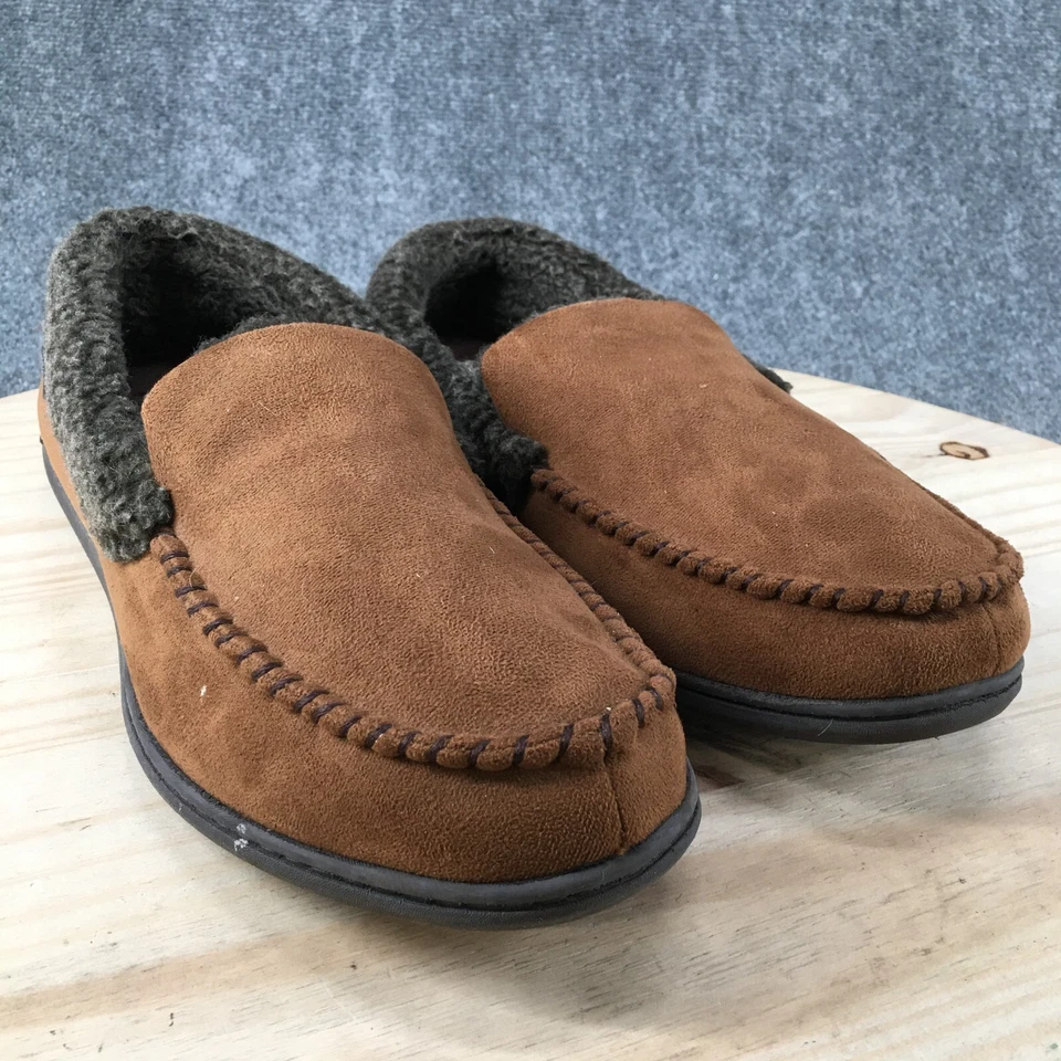 Zapatillas Dearfoams Para Hombres 13-14 Mocasines Sin Cordones Planos Tela Marrón Informales Puntera Sin usar, en Caja Foto 3 de 4