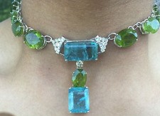 Huge Custom VS 156.8ct aquamarine peridot diamond Platinum & 14k gold necklace