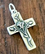 James Avery Budding Rose Cross Pendant w/ JA Box! Sterling Silver