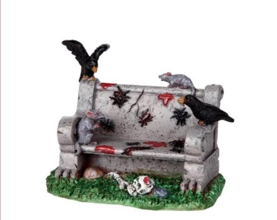 Lemax 2010 Creepy Park Bench Spooky Town #04178 Crow Rat Spider Centipedes Skull