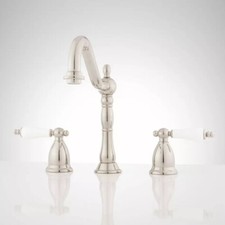 Signature hardware -Victorian widespread Faucet -porcelain Handles- Polish Nick