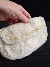 Vintage Walborg Beaded Clutch Wedding Purse Handmade in Belgium Iridescent Cream