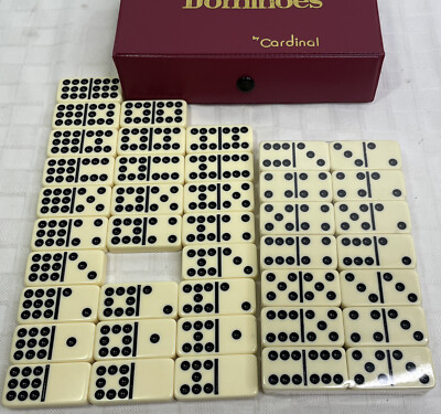 Double Nine Dominoes by Cardinal 54 (2) Missing Piece Set In Red Vinyl Case