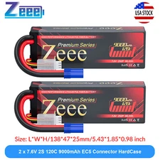 2x Zeee 7.6V 120C 9000mAh HV 2S LiPo Battery EC5 for RC 1/10 Vehicles Car Truck