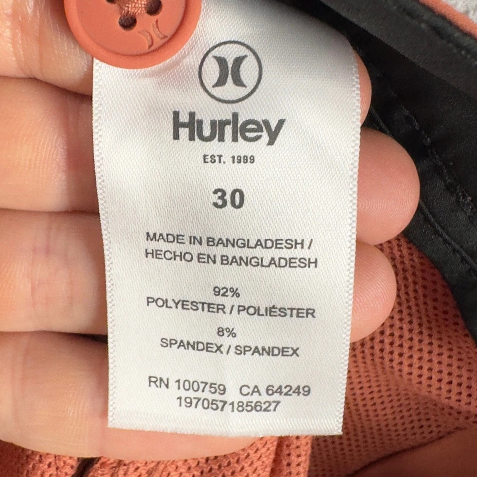 Pantalones Cortos Hurley Para Hombres Todo el Día Híbridos 30 Naranja Chino Tech Elastizados Frente Plano NUEVO Foto 4 de 4