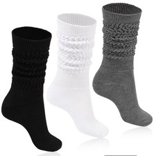 3 PCS Womens Slouchy Socks For Boots Ribbed Knit Thick Warm Scrunchie Hiking