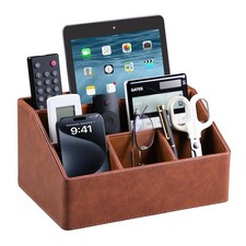 PU Leather Desk Organizer, Remote Control Holder, Brown