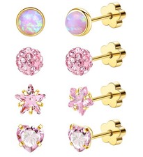 Enticera 4Pairs 14K Gold Stud Earrings for Women Girls 316L Stainless