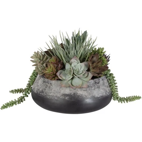 Uttermost 60214 Yuma Green and Burgundy with Dark Iron Succulent Centerpiece - Picture 2 of 5