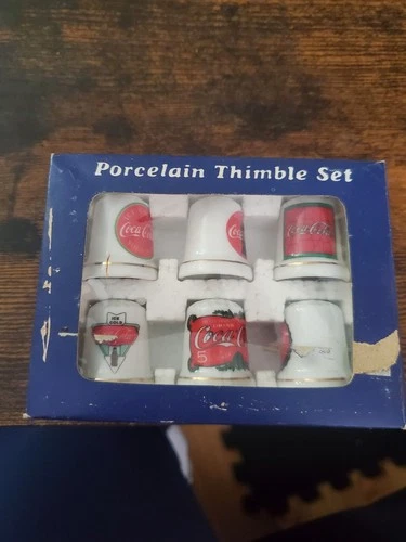 Vintage Advertising Thimble Porcelain Lot of 6 Coca Cola Etc Franklin Mint