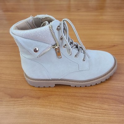 Jellypop Girls Light Gray Glitter Ankle Boots Lace-Up Side Zip Size 1M