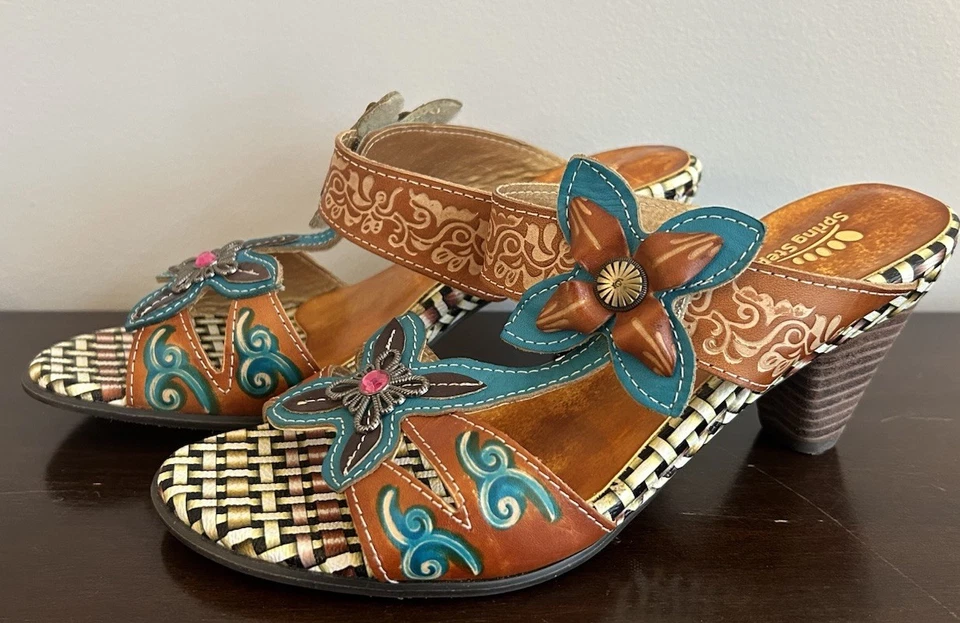 Spring Step Durrow Boho Chic Leather Floral Sandal Shoe Size US 9.5 EURO 40 New - Image 2 of 4