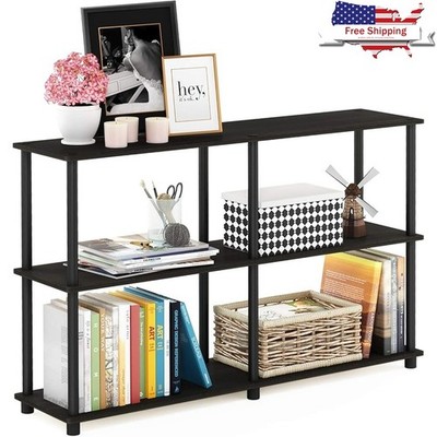 3 Tier Wide Open Wood Bookshelf Storage Unit Home Office Living Room Entryway US
