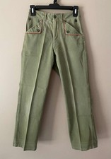 Vtg 50 60s Boy Scouts America Green Twill Pants Trouser Red Pockets 24x27 Belt