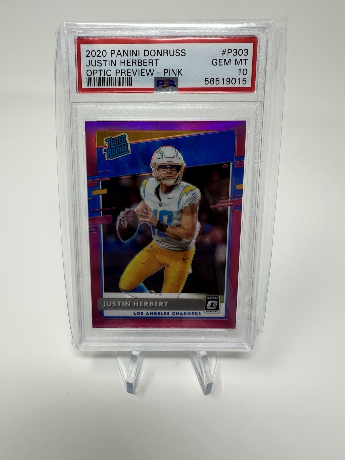 2020 Panini Donruss Justin Herbert #P-303 Optic Preview Pink Prizm (RC) psa10