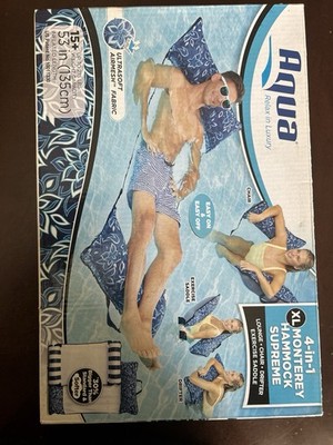 Aqua XL Monterey Hammock Supreme 4-in-1 Pool Float Blue White w/ Pillow