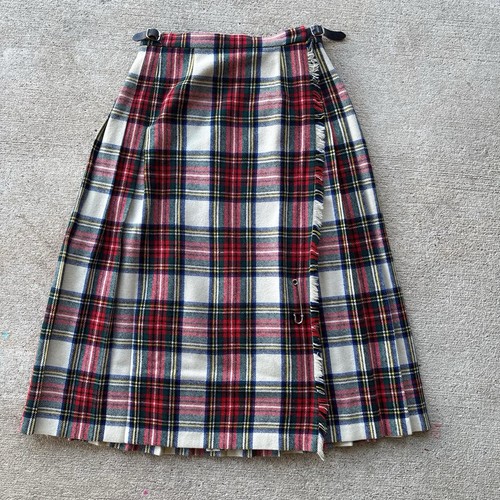 Women's Pleated Tartan Wool Plaid Pattern Buckle Fastners Red 10 Cotton