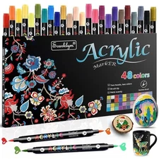 48 Colors Acrylic Paint Markers Pens Set, 24 Pack Acrylic Paint Pens