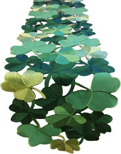 St. Patrick's Day Irish Shamrock Table Runner, Embroidered Clover 15" x 54"