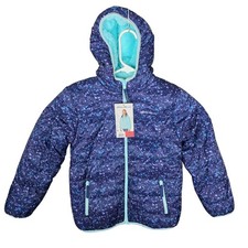 Eddie Bauer Kids Reversible Jacket Blue Aqua Faux Fur Hooded Puffer M 10/12