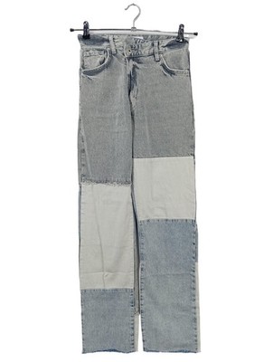 BERSHKA Straight-Leg Jeans Damen Jeans Gr. DE 34 blau-weiß Casual-Look