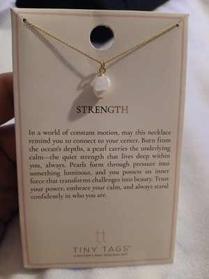 TINY TAGS 14K GOLD ION PLATED STRENGTH PEARL CHAIN NECKLACE - GOLD NEW SEALED  