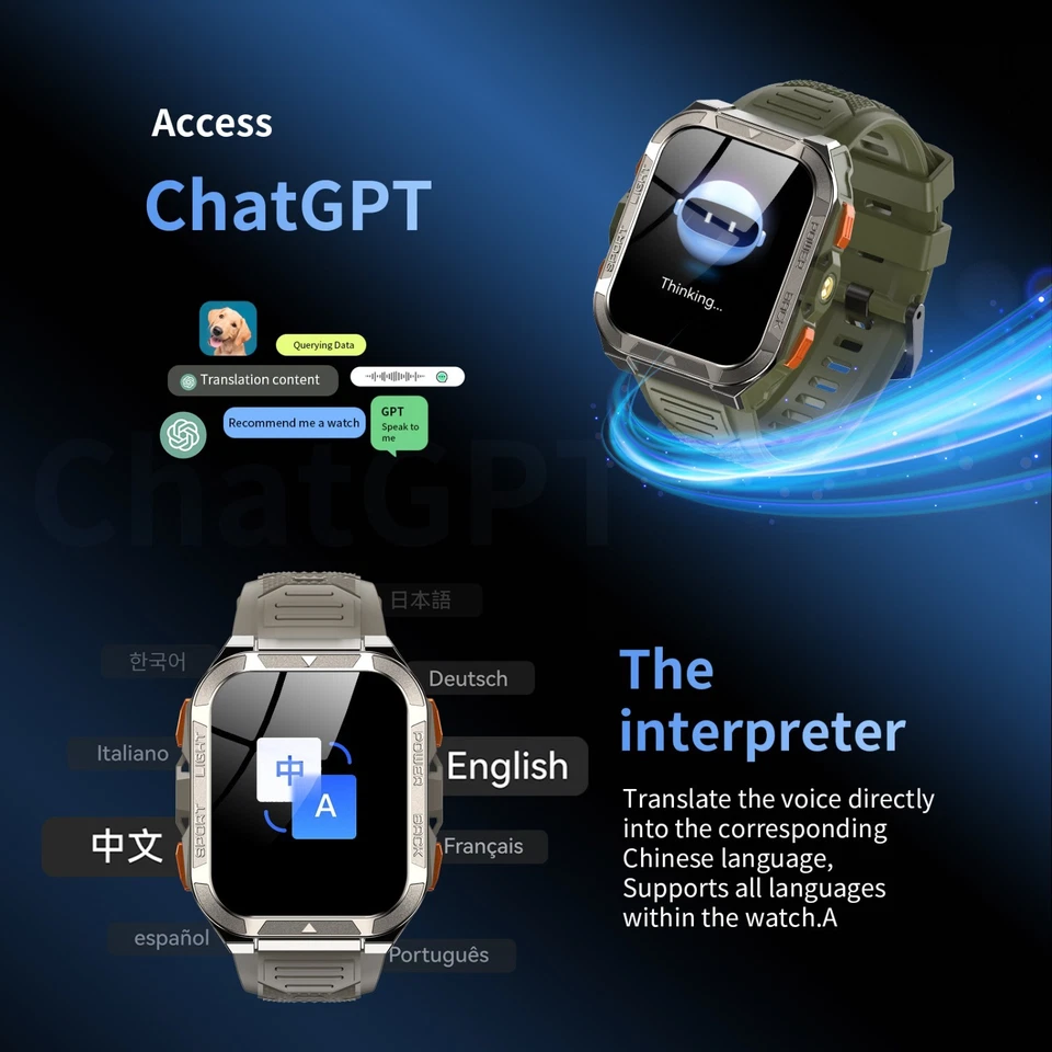 Military Smart Watch Men,Built-in GPS /LED Flashlight /Compass ,With AI ChatGPT - Image 3 of 4