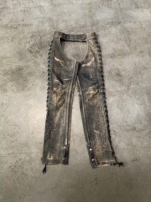 Vintage 1990s LA Roxx Brown Leather Chaps distressed faded W 28''-32''