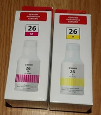 Genuine Canon GI-26 Magenta & Yellow Color Ink Bottle Refill NEW