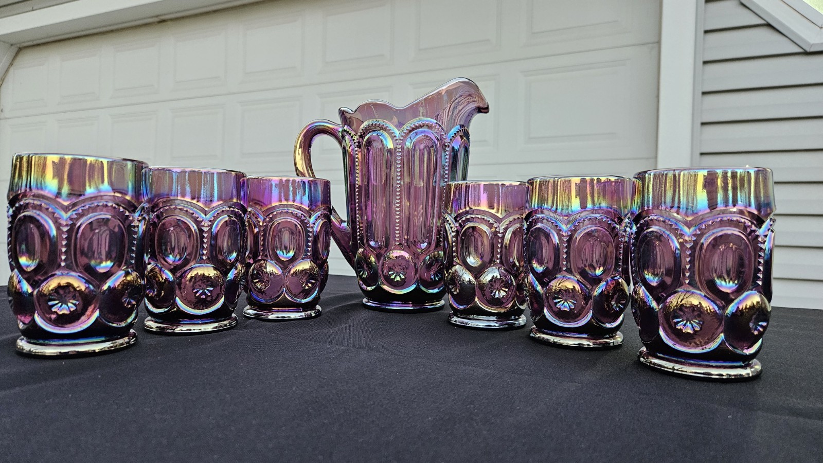 Weishar Moon And Star Amethyst Carnival Fullsize Water Set Pitcher 6 Tumblers