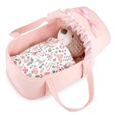 Baby Doll Bassinet, Doll Carrier Doll Carry Cot Set with Canopy and Pillow Bl...