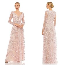 Mac Duggal 70224 Rose Pink Floral Applique Long Sleeve Gown Dress Mesh Size 6