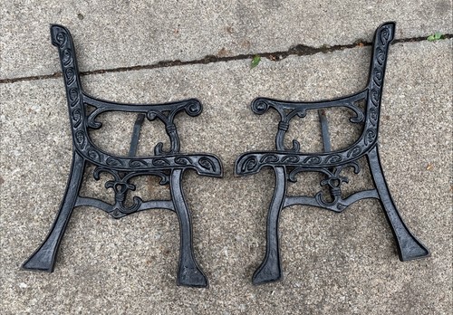 Vintage Cast Iron Child’s Bench Legs Yard Garden Art 21"H Pair Set ends