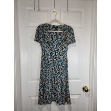 Chaps Brown Blue Pattern Short Sleeved Dress Women's sz S Wrinkle Free