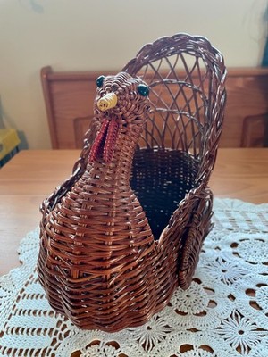 John Henry Co. Turkey Basket Wicker Rattan Thanksgiving Centerpiece Decor
