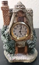VTG Miniature Country Cottage Quartz Mantle Desk Clock Resin Nikko Hand Painted 