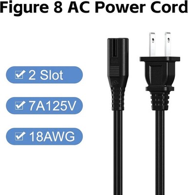 2 Prong Power Cord 5FT C7 2-Slot Cable For PS5 PS4 XBOX TV Samsung TCL