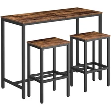 Bar Table and Chairs Set, 47.2” Rectangular Pub Table with 2 Stools for Small...