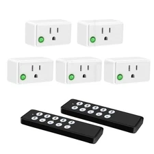 Wireless Remote Control Outlet Plug 5 Outlets 2 Remotes 15A Light Switch