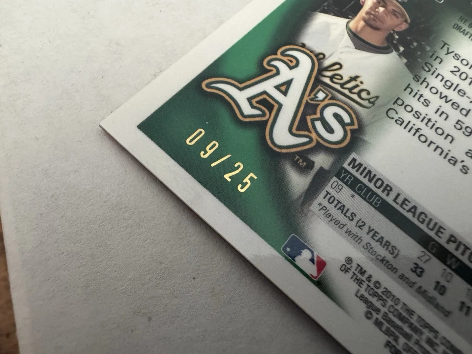 2010 Topps хром Тайсон Росс красный переливающийся /25 RC дебютант карта Oakland #204 - Изображение 2 из 3