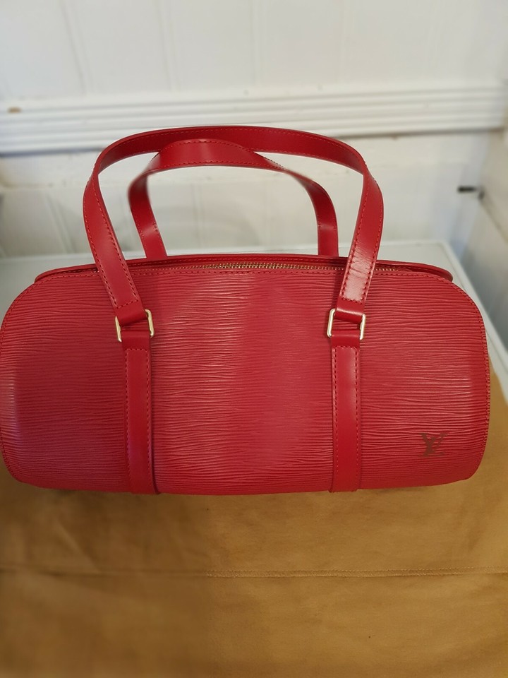 Genuine Louis Vuitton Soufflot Epi Rouge Bag Inc Small Pouch Bag, And