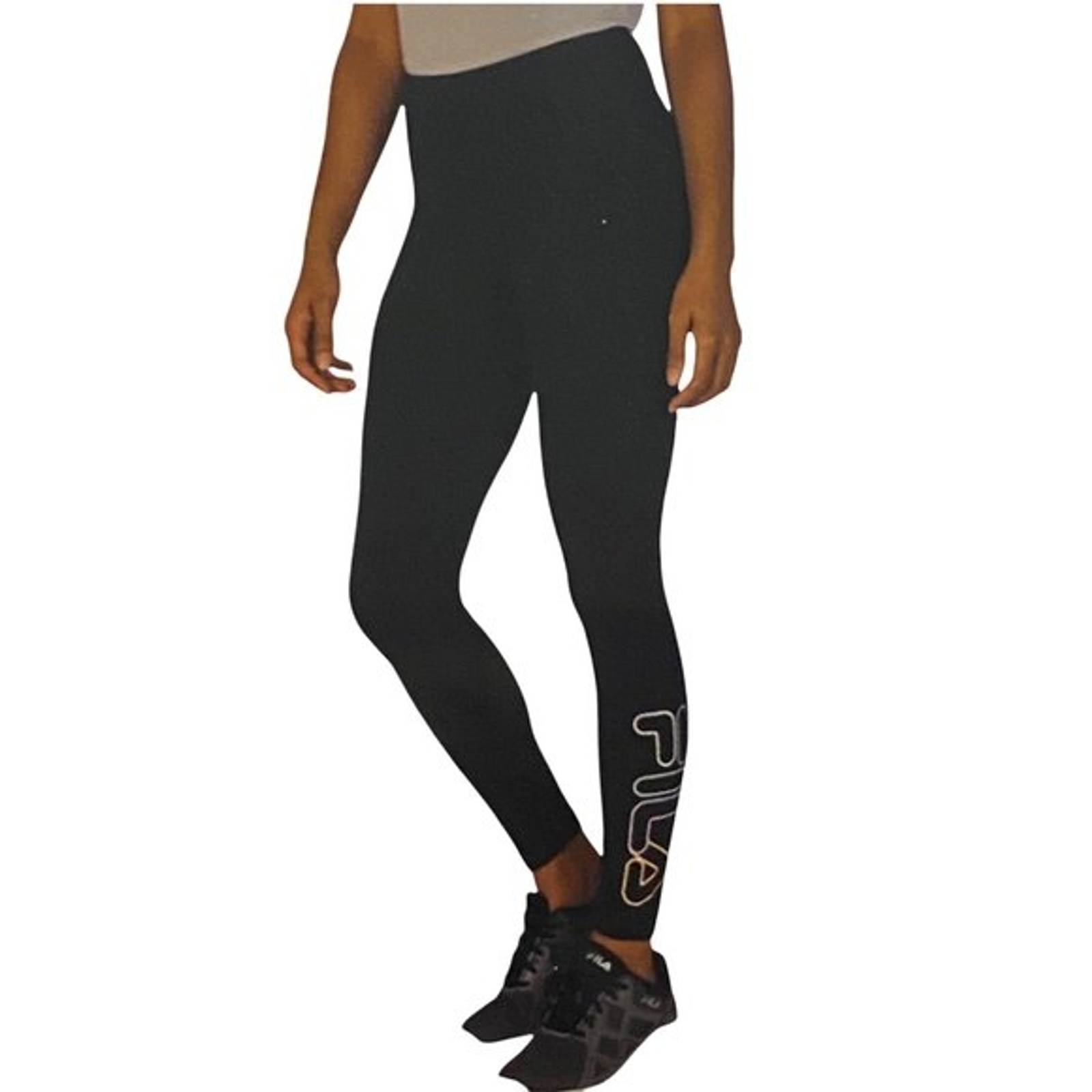 FILA Leggings Donna Nero Multicolore Logo Gamba Activewear Yoga Taglia Media Nuovo con etichette