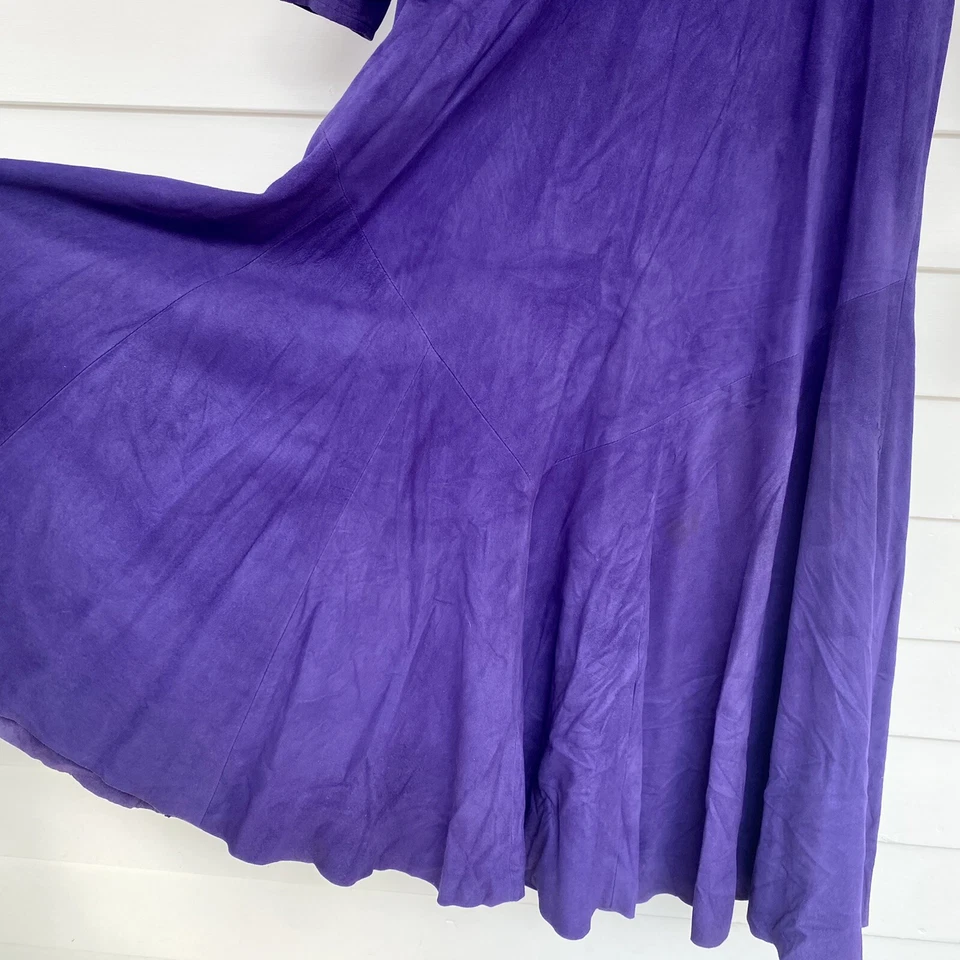 Vestido maxi vintage anos 80 e 90 roxo camurça NOVO tamanho 12 por Vakko manga longa - Imagem 4 de 4