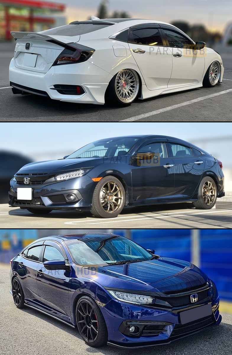 2016 Honda Civic Hood 2016-2021 Honda Civic Sedan 4-Piece Window Visor & Rain Guard Set - Black, Shatterproof, Adhesive Mount 2016 Honda Civic Windshield Wiper - Foto 7