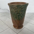 McCoy Pottery Leaves & Berries Matte Brown Green Jardiniere Vase 1930s