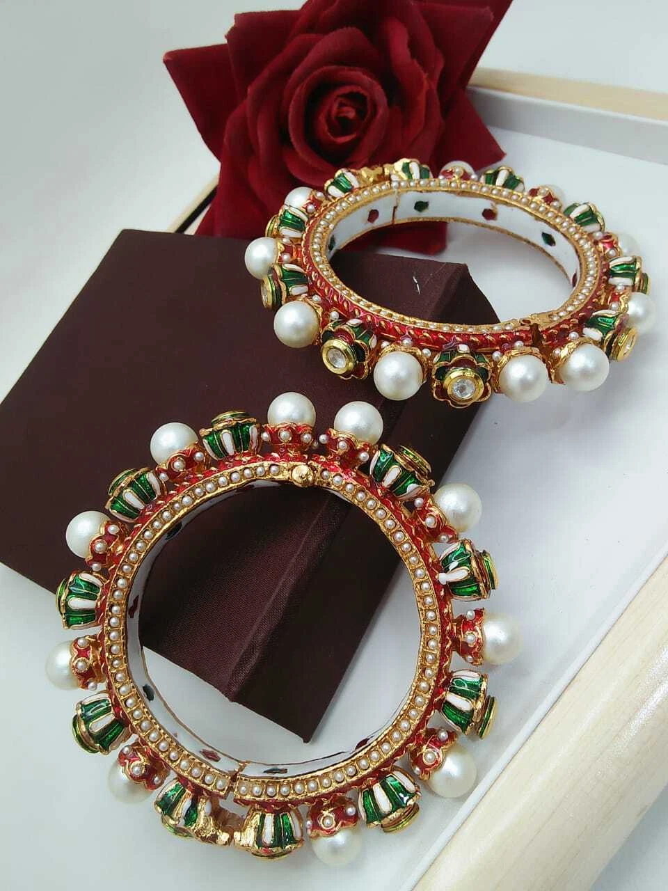 VALENTINO Set bracciali bracciali moda polki gioielli kada placcati oro 2 pezzi etnici indiani